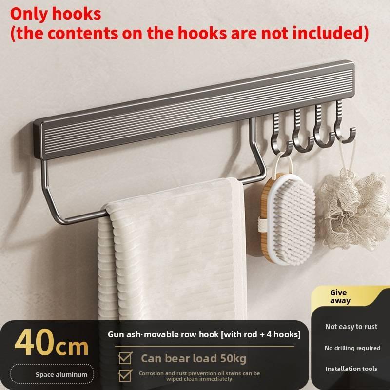 Space Aluminum Wall Hook Set With Strong Adhesive No Drilling Suitable For Bathroom And Closet Storage