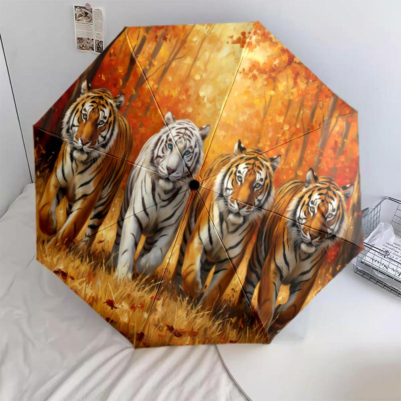 1 PC Automatic Folding Umbrella - Maple Leaves, Puppies, Horses, Kittens Pattern, Portable & Foldable Design with 8 Ribs, Christmas Birthday Gifts