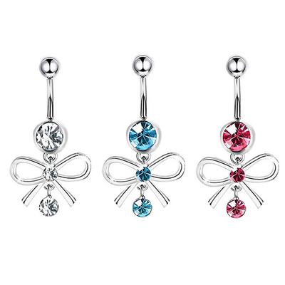 Pink Zircon Belly Button Rings Dangle Heart Butterfly Navel Piercing Stainless Steel Belly Bar For Women Body Piercing Jewelry