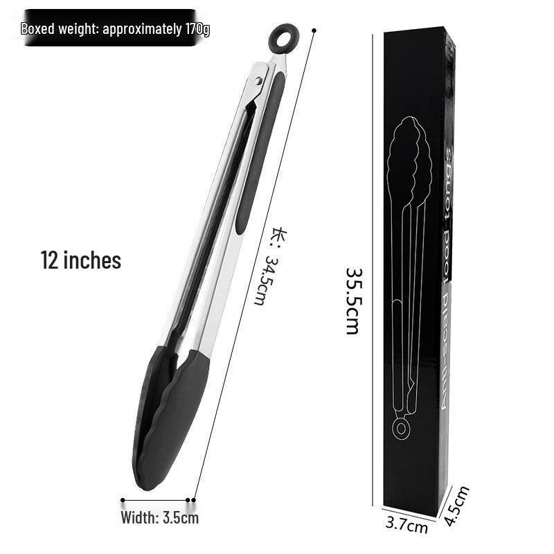 High-Temperature Resistant Silicone and Stainless Steel Food Tongs - Ideal for Barbecue, Roasting, and Bread.