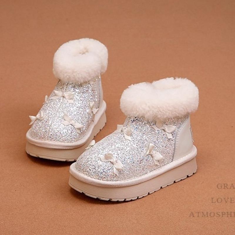 Winter Girls' Warm Snow Boots Children's Crystal Short Boots Fleece-lined Thickened Lightweight Cotton Shoes