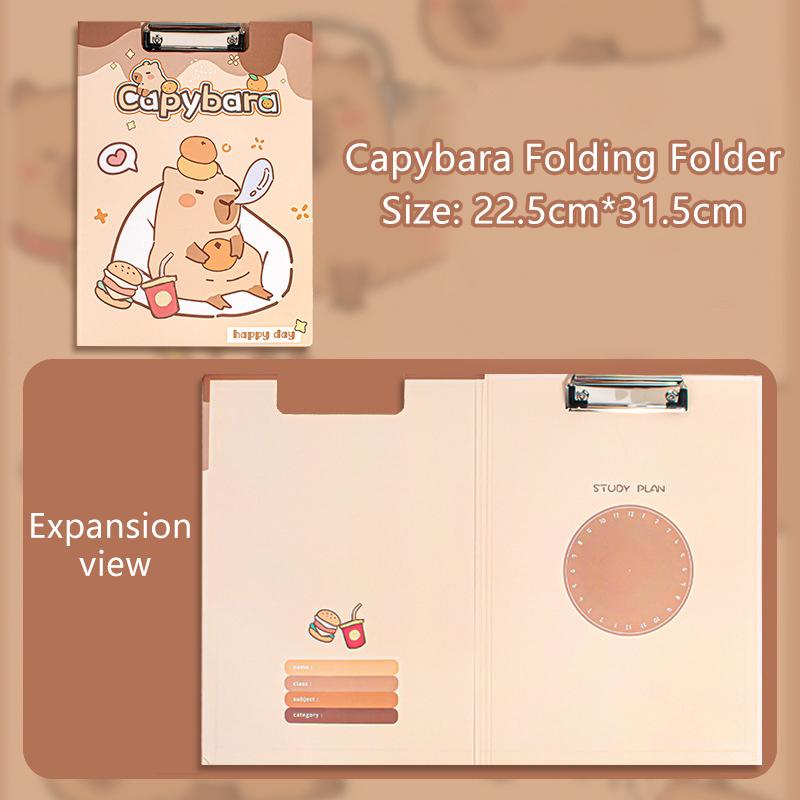 Cartoon Cute Capybara File Folder  File Storage Board Clip Folder Document Paper Holder Portable Exam Paper Folder as the picture