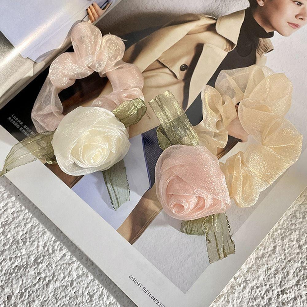 For Women Ponytail Holder Rose Flower Hair Scrunchies Women Hair Ring Korean Style Hair Rope