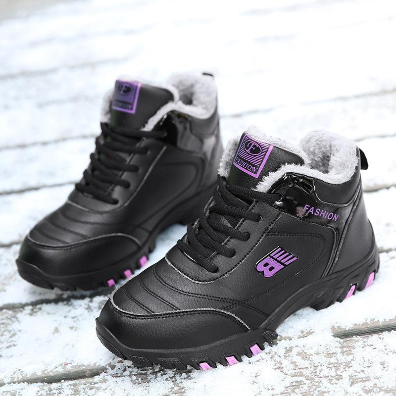 Women's Cotton Shoes Snow Boots Walking Shoes Women's Soft Sole Non-slip Leather Surface Waterproof Lightweight Casual Shoes Warm Cotton Shoes