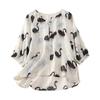 New Summer Linen Blouse Floral Pattern Loose Shirt Casual Plus Size Women White