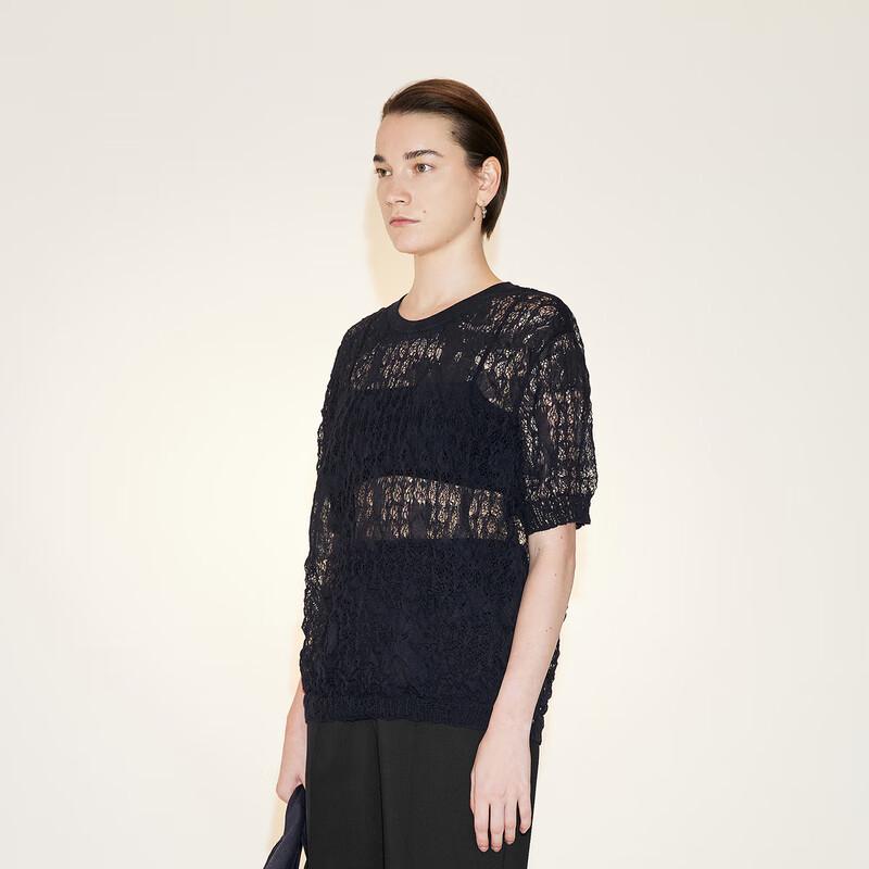 LESS 2023 Autumn Openwork Knit Short Sleeve Pullover