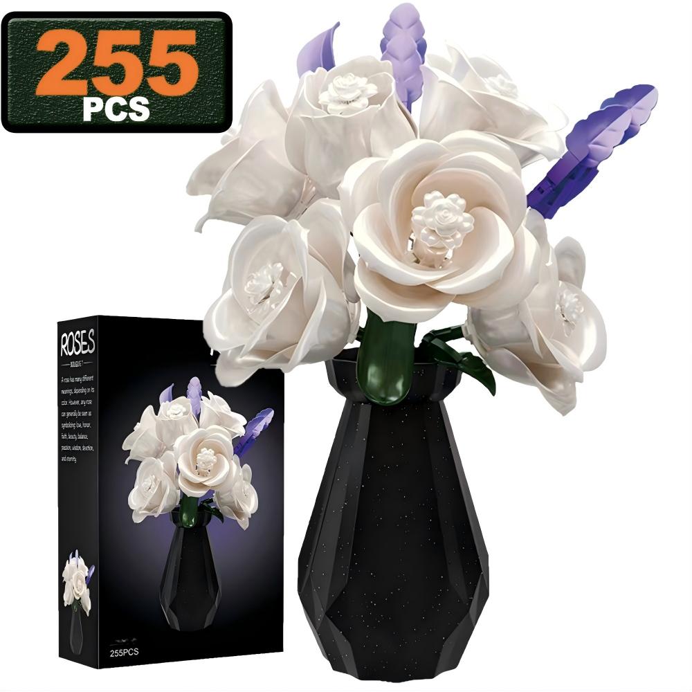 Non-Toxic 255Pcs City Romantic Preserved Flower Building Blocks Moc Desktop Decorations Black White Roses Model Bricks Kids Toys Children Gift