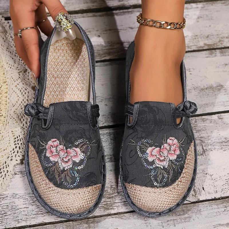 Microfiber Round Toe Flats Spring/autumn Solid Ladies Shoes On Sale 2024 High Quality Slip-on Embroider Concise Adult Flats