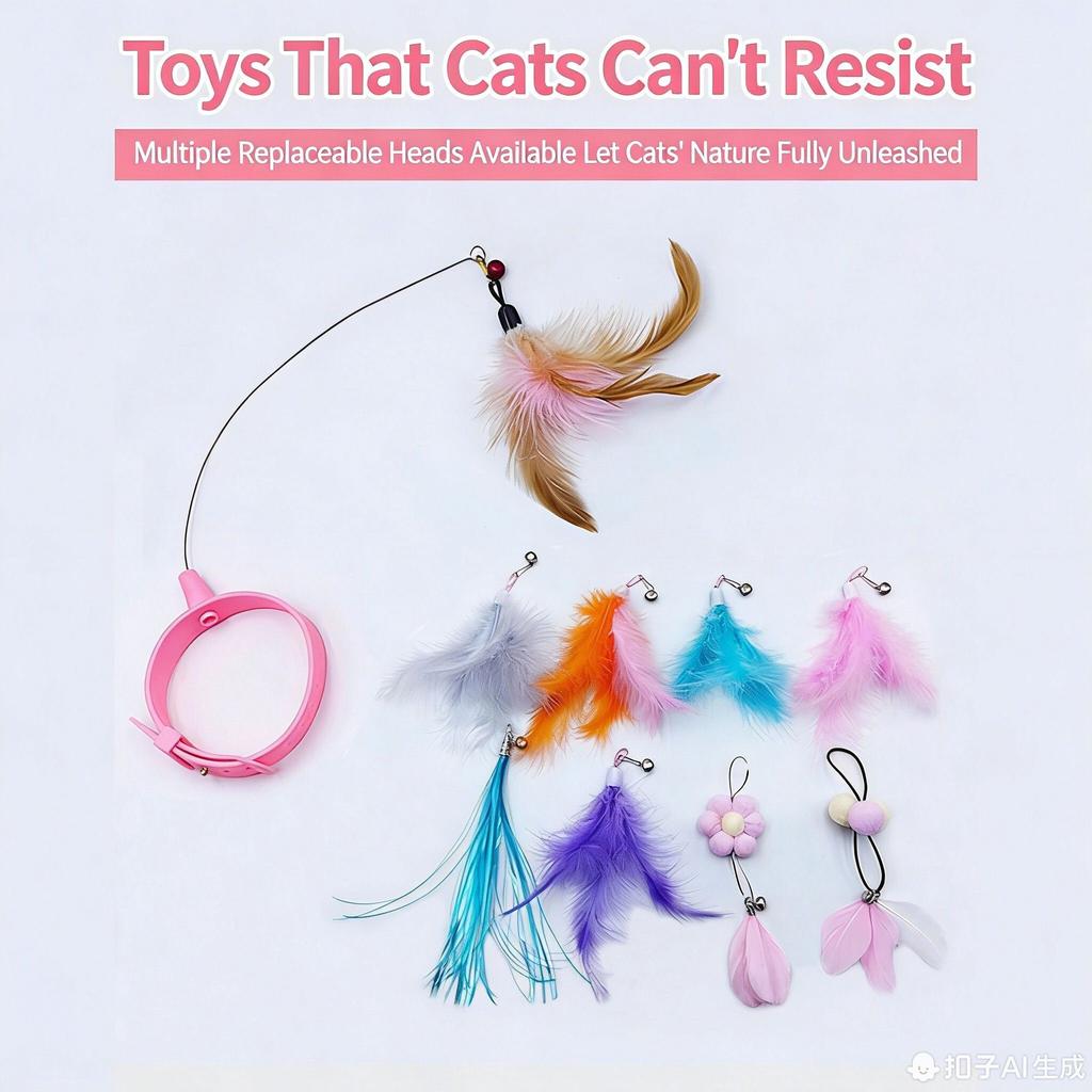 Collar Teasing Stick Replaceable Head Fun Toy For Cats Feather And Silicone Collar Toy