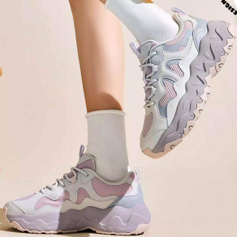 New Anta Slip Resistant And Breathable Low Top Chunky Sneakers Women's Gray Pink Purple 922528822-3