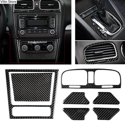 Fibra de carbono para VW Golf 6 08-12 gti R MK6 Adesivos de carro Estilo interior Câmbio de marchas CD Painel de mídia Tampa de ventilação de ar Guarnição