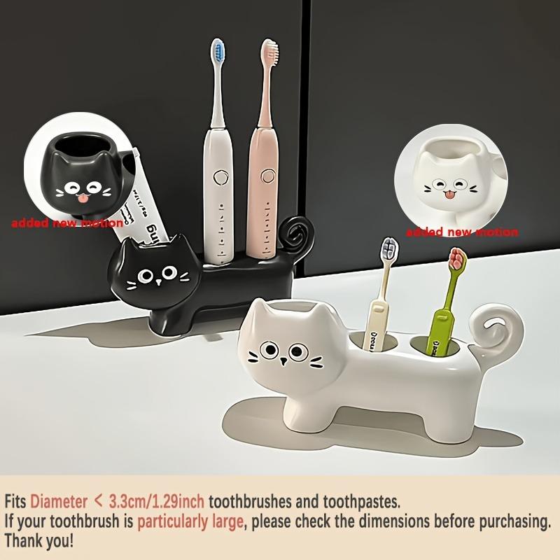 Cute Cat-Shaped Ceramic Toothbrush Holder, Space-Saving Bathroom Storage Stand with Sturdy Base