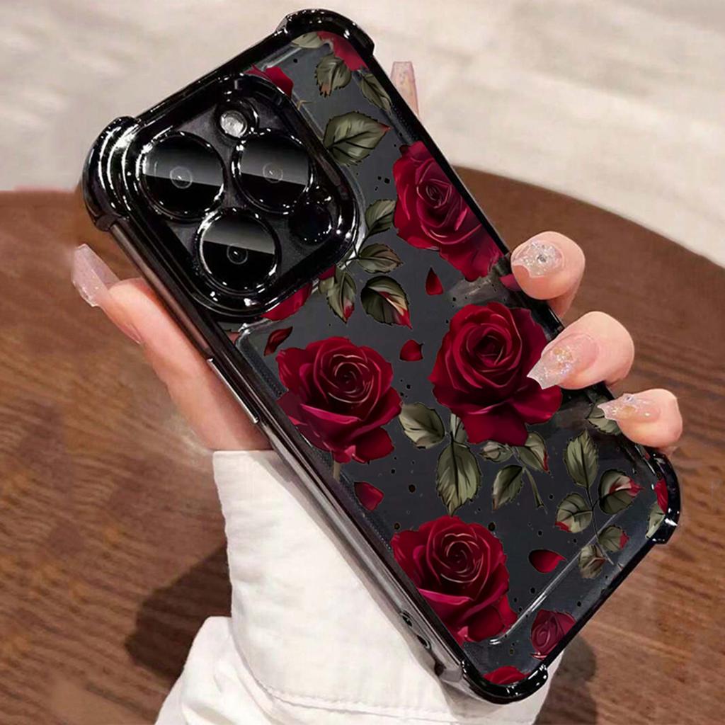 Transparent floral pattern phone case suitable for iPhone 17 16 15 14 13 12 11 Pro/Max/Plus anti drop and shockproof back cover