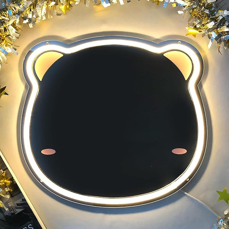 Beauty Neon Mirror Sign for Wall Decor USB Powered LED Pink Neon Light Heart Neon Light Signs for Girl's Room Bedroom Salon Decor Wedding Birthday