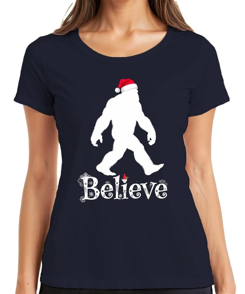 Believe Sasquatch Santa Christmas Cap Bigfoot Yeti Xmas Unisexs TShirt S