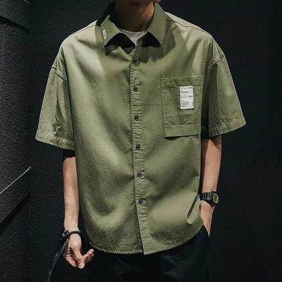 Vintage Short Sleeve Social Shirt Men's Loose Casual Cardigan Cargo Shirt Summer Fashion Preppy Streetwear Plain Blouses