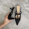 Fashion Satin Baotou Cool Mopping Summer New Pointed Toe Shallow Mouth Bow Hollow-out Non-slip Wear-resistant One-line High Heels