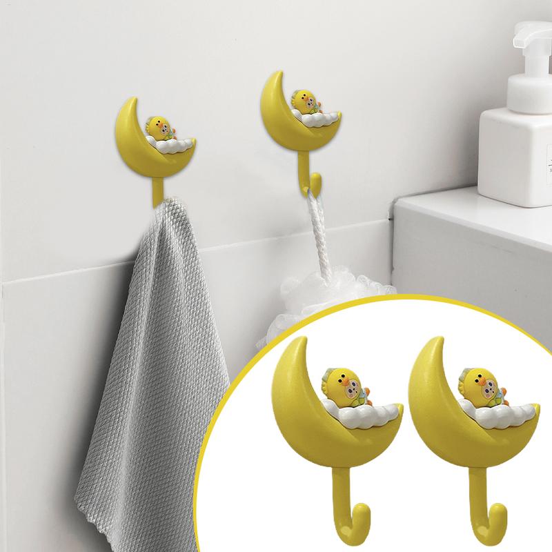 Cute Towel Hooks Cloud Aesthetic Key Hooks 2X Moon No Trace Adhesive Wall-Mounted Jewelry Organizer Cute For Keys Apartment