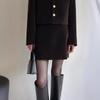Elegant Dark Brown Single-Breasted Jacket & Skirt Set