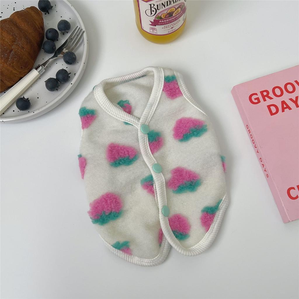 Autumn and Winter Strawberry Vest Dog Pet Clothes Thickened Vest Cat Teddy Bichon Pomeranian Schnauzer Small Dog Vest Vest