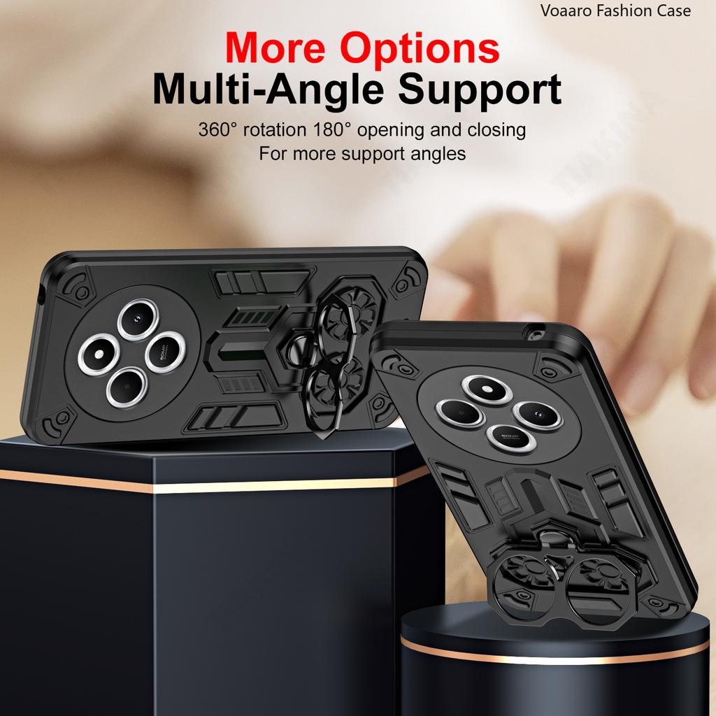 Dual Finger Ring Armor Funda for Xiaomi Redmi 14C 4G Case for Redmi A4 A3 Pro POCO C75 Rotate Metal Bracket Stand Case Cover