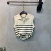 C S In The Room lInen Stripe Zipper Collar neCk SleeveleSS Knit 2Color