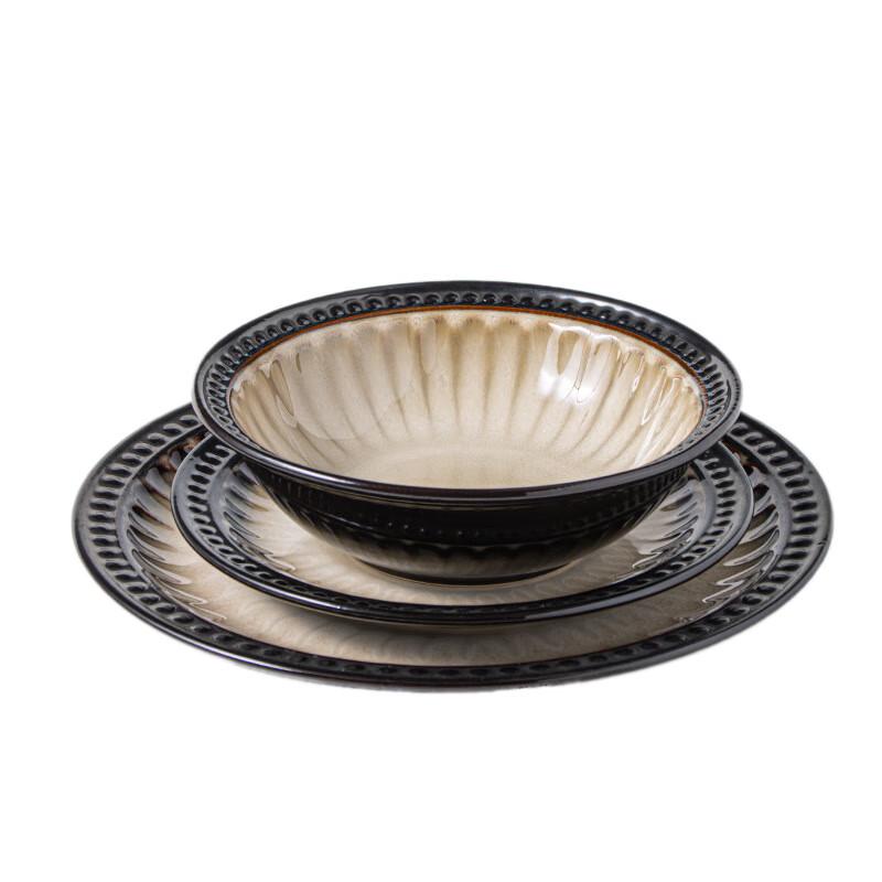 American Retro Embossed Ceramic Dinner Plate & Salad Bowl