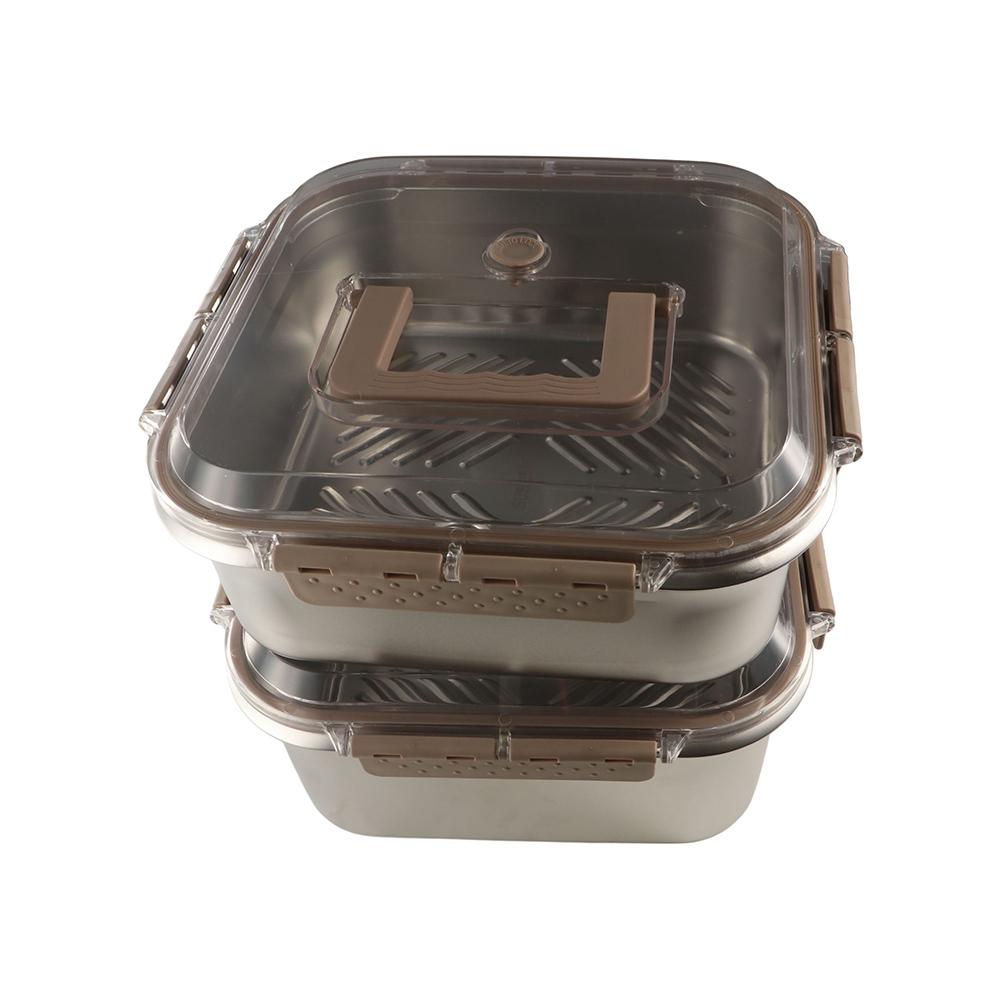 Leakproof Buckle Food Lunch Box Stainless Steel Refrigerator Storage Box Sealed Picnic Box  Work