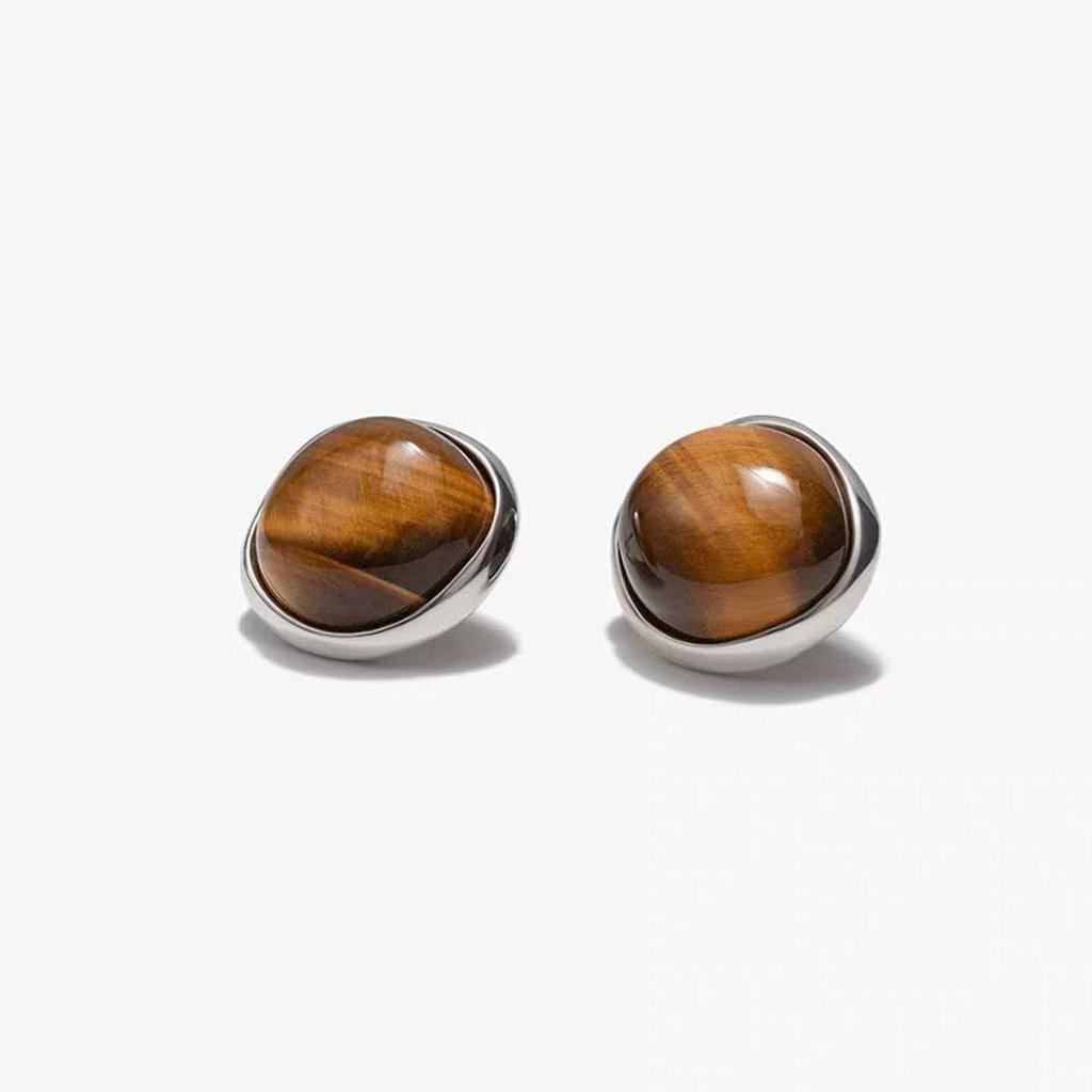 Melanoid Oval Tiger Eye Stud Earrings: Versatile Light Luxury Design for Women