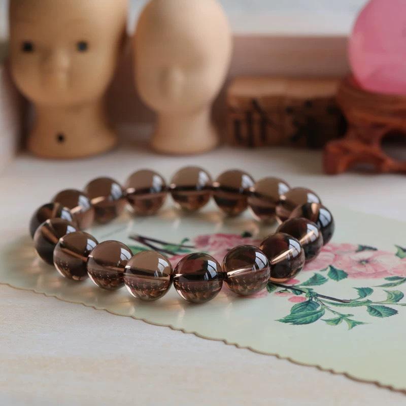 Smoky Quartz Amethyst Bracelet for Men & Women - Buddhist Bead Gift for Couples & Elders