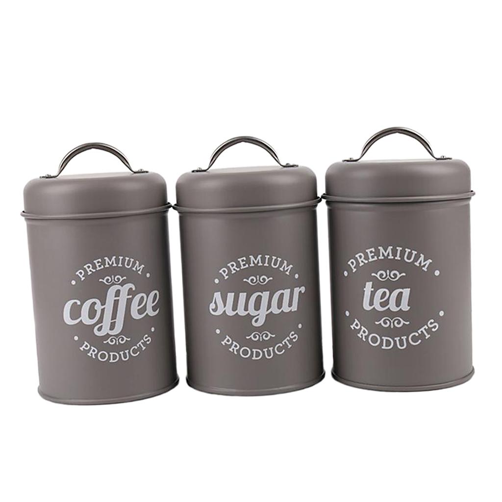 3pcs Vintage Style Tea Coffee Sugar Canisters Jars Pots Tins with Bamboo Lids