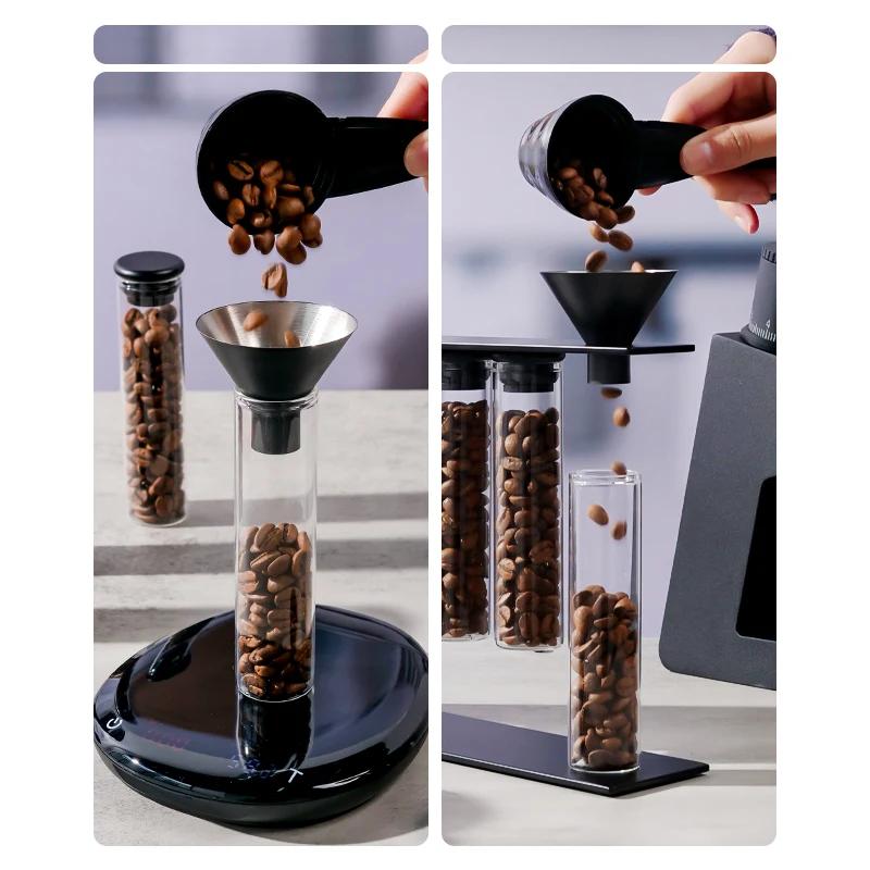 Magnetic Coffee Bean Storage Tubes with Rack, Airtight Espresso Accessories Glass Organizer for Kitchen&Cafe/Commercial Use