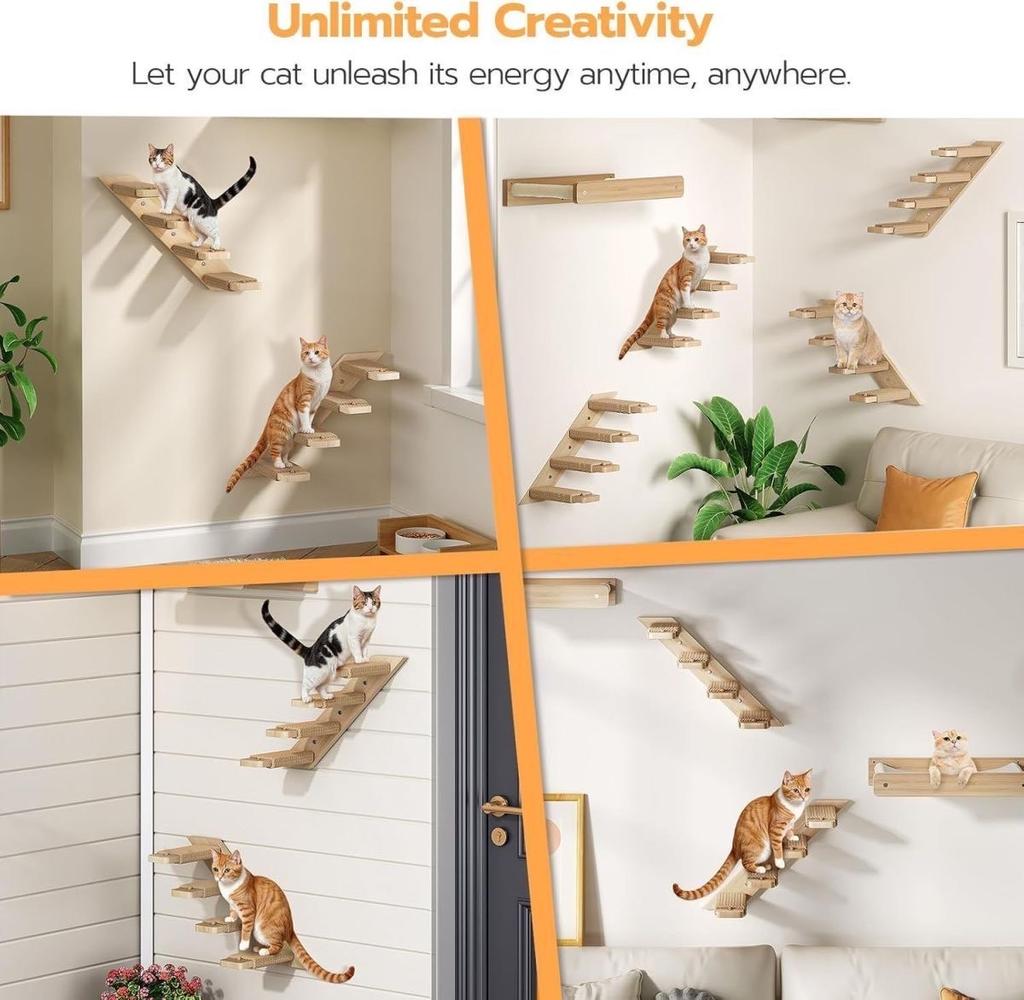 1 Piece Wooden Scratching Climbing Post Climbing Ladder Jumping Platform with Stairs, Climbing Cat Bridge Nest Hammock