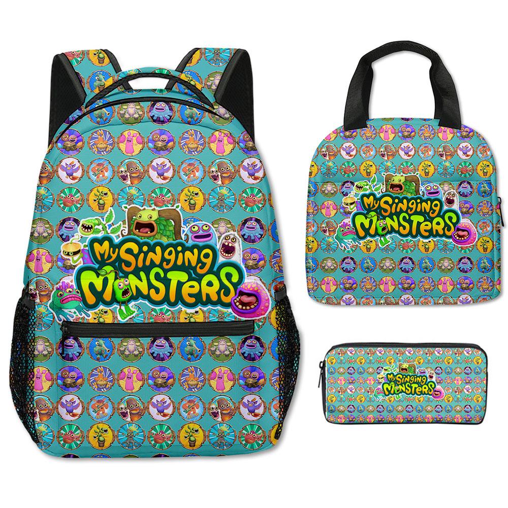 Classic Popular my singing monsters 3D Printed 3pcs/Set School Bags Travel Notebook Backpack portable Lunch bag Pencil Case