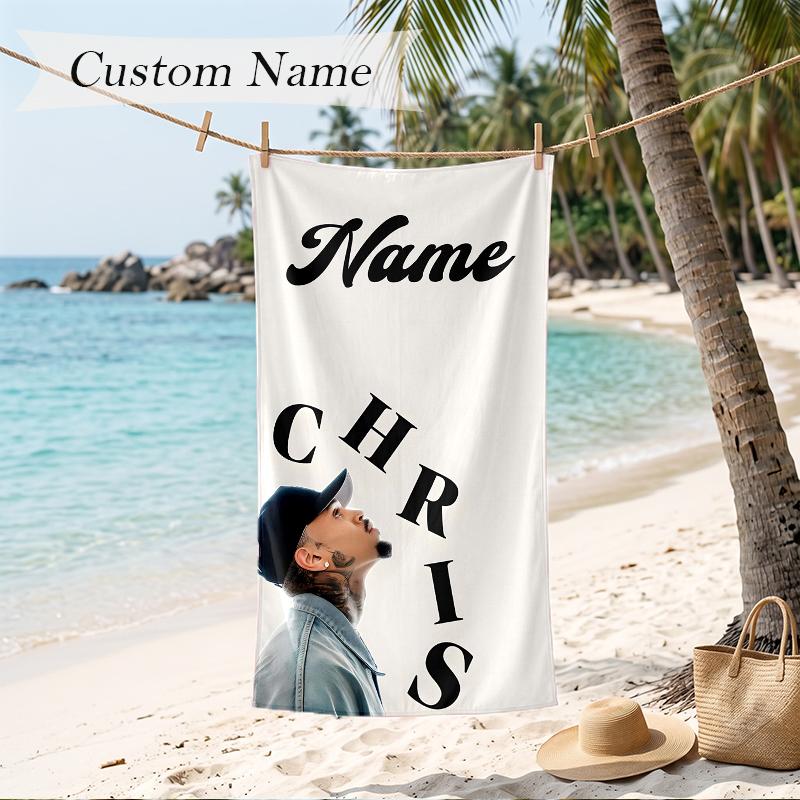 Chris Brown Custom Name Printed Beach Towel Personalized Soft Towel For Swimming Beach Travel