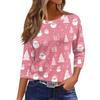 Dame O-hals 3/4 erme Juleprint Topp