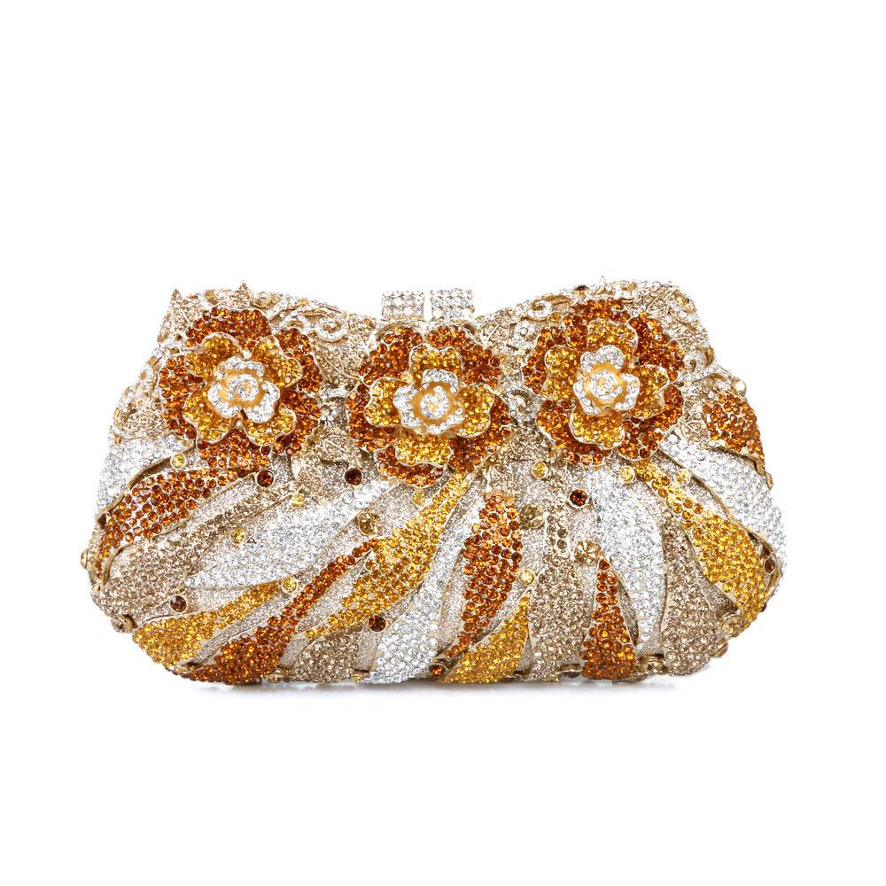 Diamonds White Clear Women Evening Bag Luxury Flower Rhinestone Clutches Crystal Handbag 32 Colors Wedding Bridal Party Purses