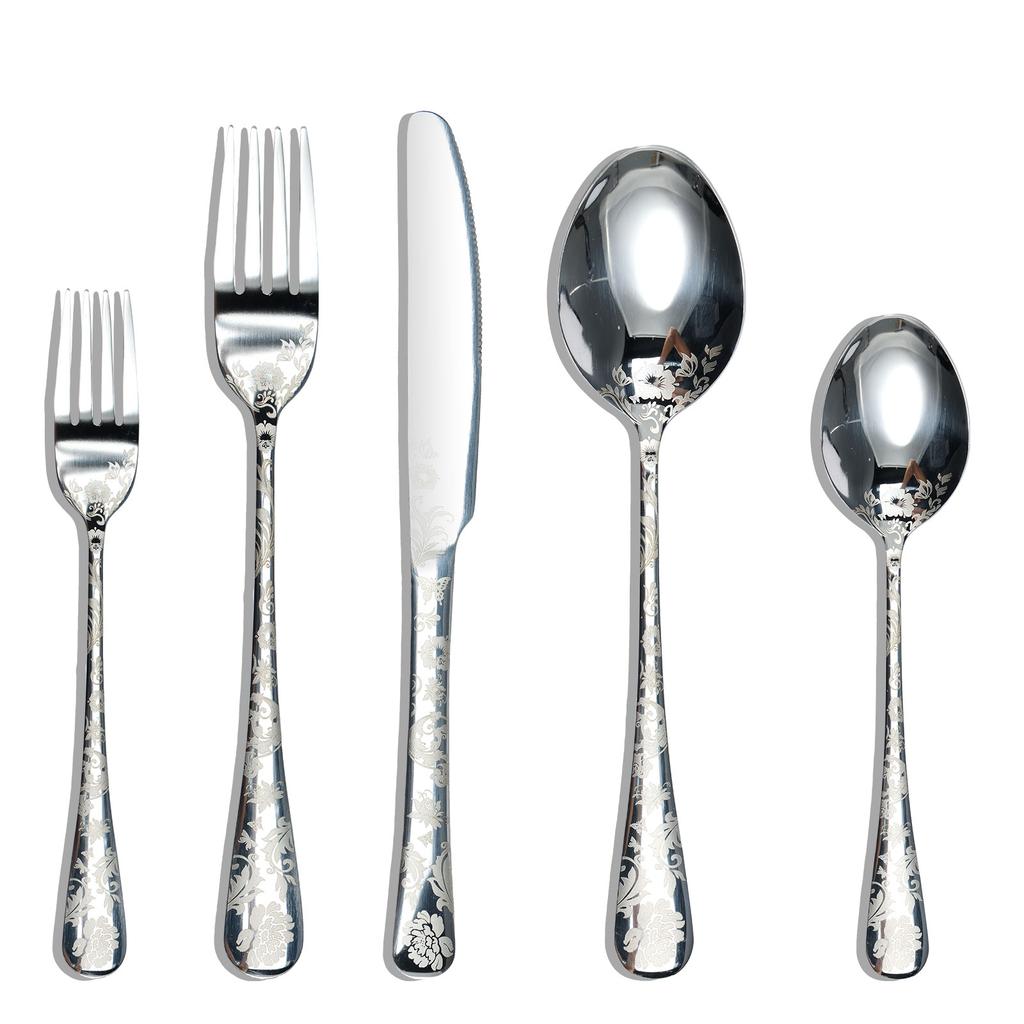 Silbernes Besteckset Edelstahl Geschirr Westliches Luxus Dinner Set Spiegel Elegant Messer Gabel Löffel Besteck für Kinder