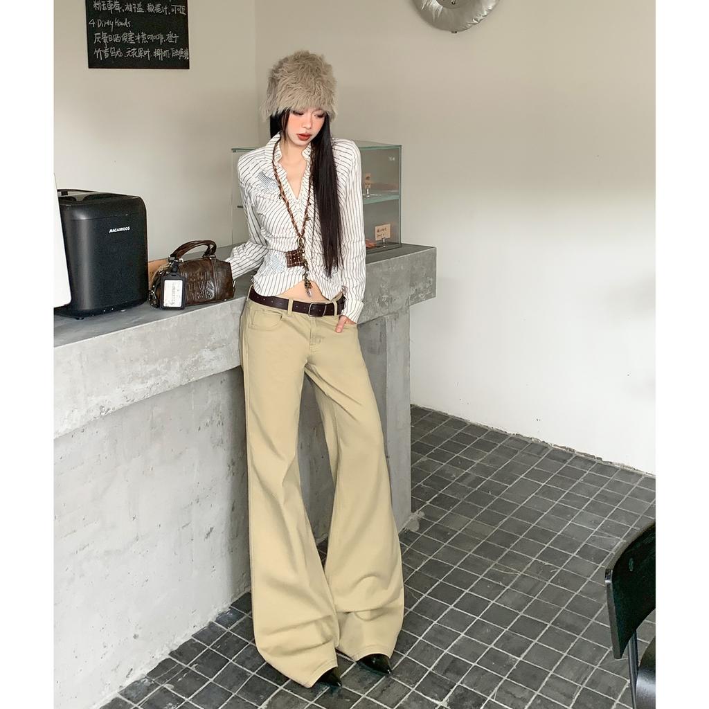 Spring new American retro micro-pull jeans women's low-rise loose wide-leg pants