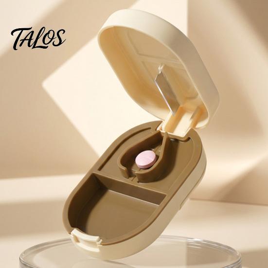 Talos Pill Cutter Splitter, Moisture-Proof Separate 2 in 1 Case, Food-Grade PP Portable Pills Organizer, for Small And Tiny