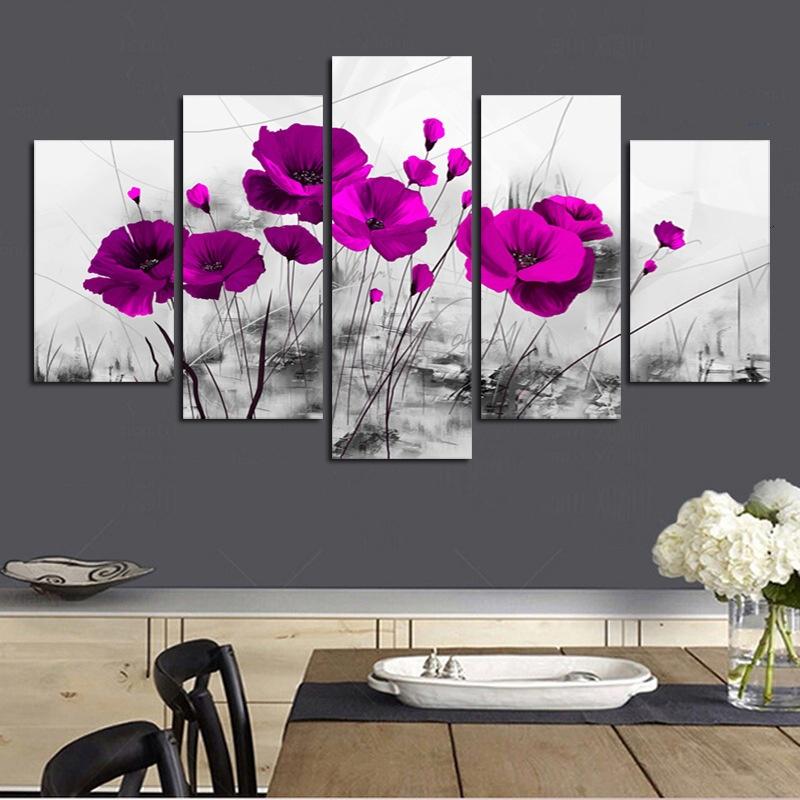 Beautiful Flower 5pcs/set Canvas Wall Art Home Decor Poster Printed Wall Picture