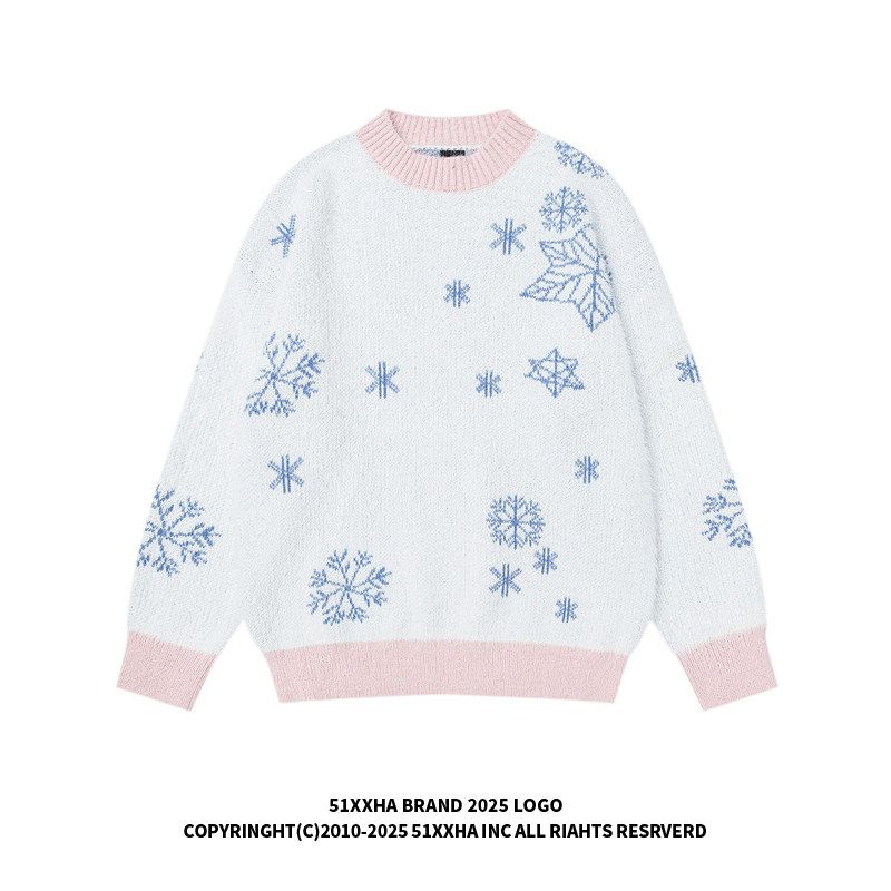 51 Hip-Hop European and American Street Style Hiphop Snowflake Mohair Sweater for Men and Women, Winter Thickened Couple Knitwear Sweater