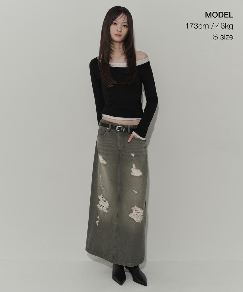 Musinsa Standard Woman Women'S Pigment Distressed Maxi Skirt [Khaki]