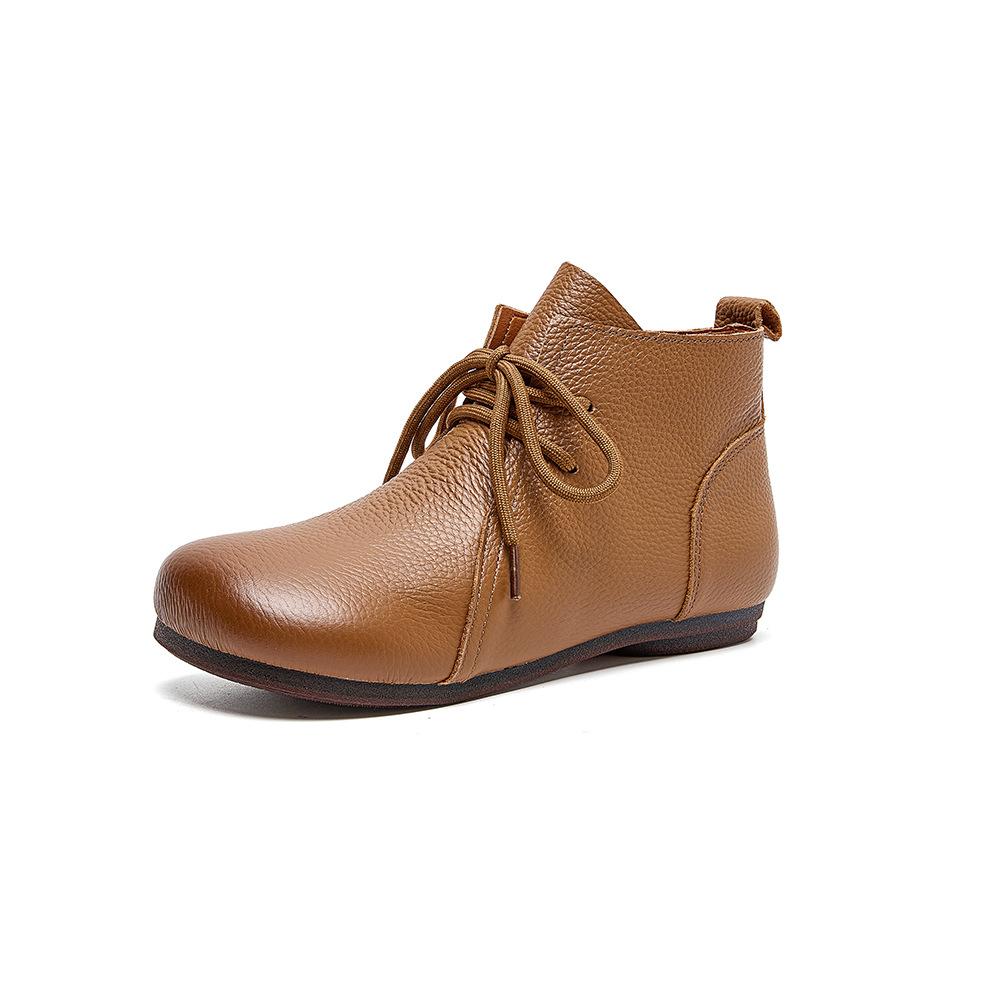 Leather Short Boots Women's Autumn Flat Boots Woman Shoes Beef Tendon Soft Bottom Non-slip Lace Up Ankle Boots for Women