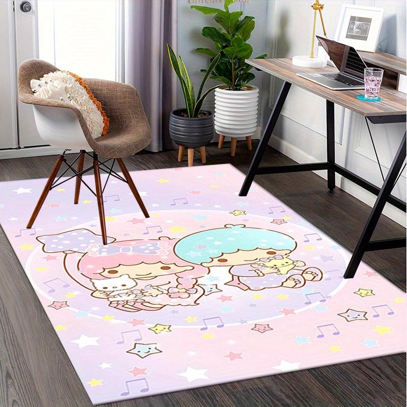 Office Rug Little Twin Stars, Sanrio Characters Anti-Slip Rug, Machine Washable for Living Room, Bedroom, Office, Multiple Sizes, Bedroom Mat, Decorat