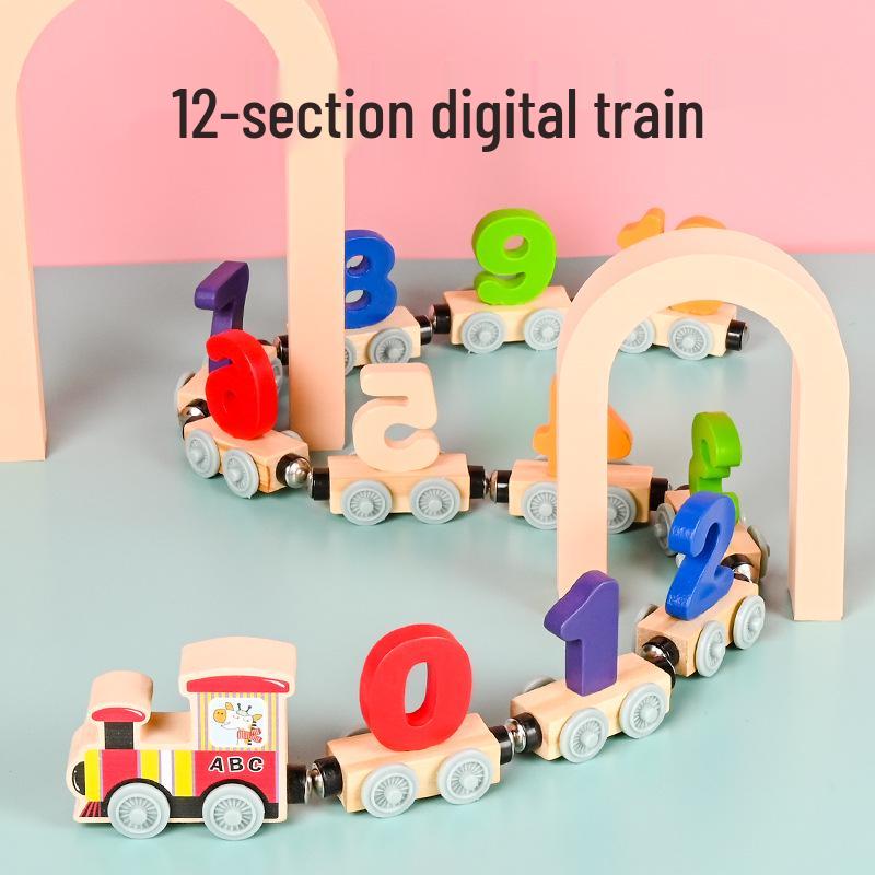 Magnetisches Zugpuzzle aus Holz: 26 Buchstaben & Zahlen Frühes Lernspielzeug