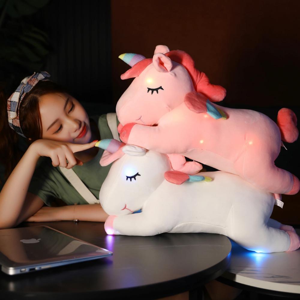 50CM Cute Glowing LED Light Unicorn Plush Toys Lovely Luminous Animal Unicorn Pillow Stuffed Dolls for Children Kids Xmas Gifts