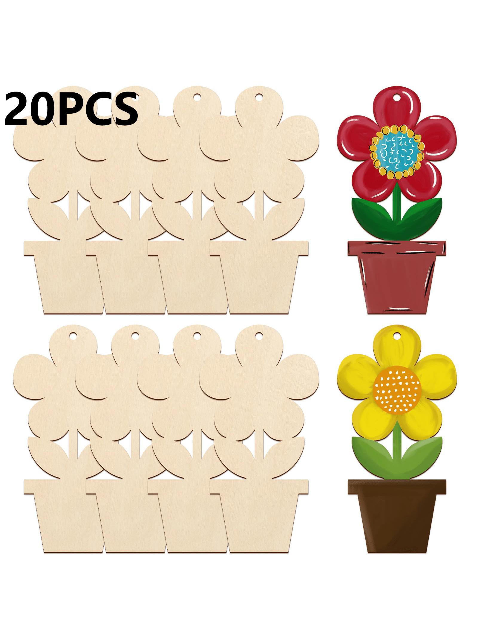 

20pcs Wooden Flowerpot Spring Decoration Diy Blank And Unfinished Wooden Tray Decoration Wooden Pendants Unpainted Bouquet Flow