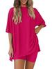 2026 Women's Casual Round Neck Slit Loose Short Sleeve Home Wear Set