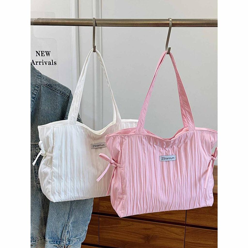 Korean Fashi Casual Canvas Bag Women 2026 New Style Stylish Pleated Tote Bag Versatile Large Capacity Shoulder Bag